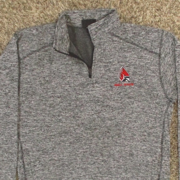 Ball State Sweatshirt Men's Large Gray Red 1/4 Zip Fleece Embroidered Pullover - Picture 3 of 7